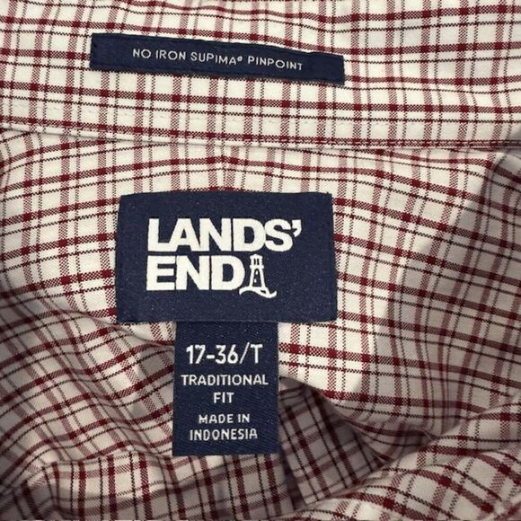 Lands' End Men's Button Front Shirt Burgundy Red White Traditional Fit 17-36T - Picture 4 of 10